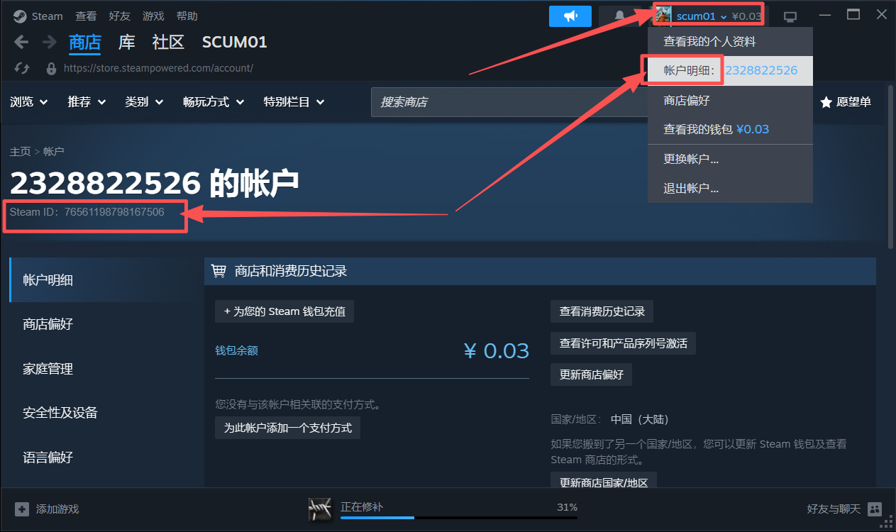 在Steam帐户明细中获取Steam ID